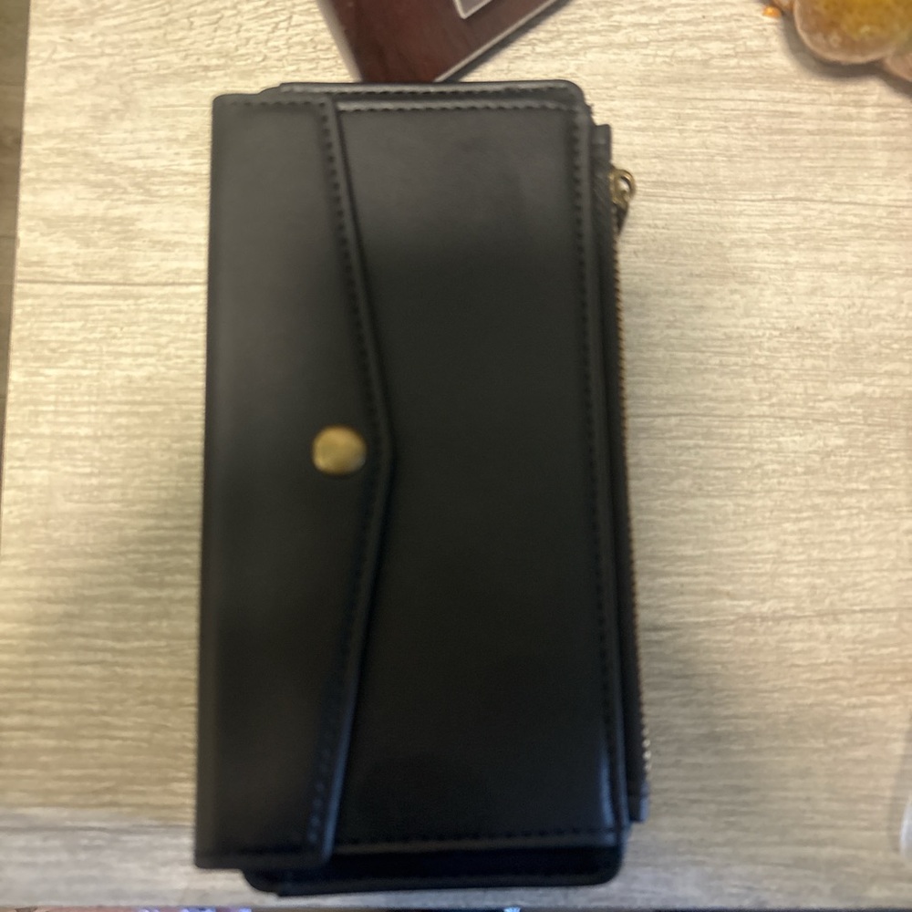 Chic Black Wallet with Gold Accent 
For Samsung Phones